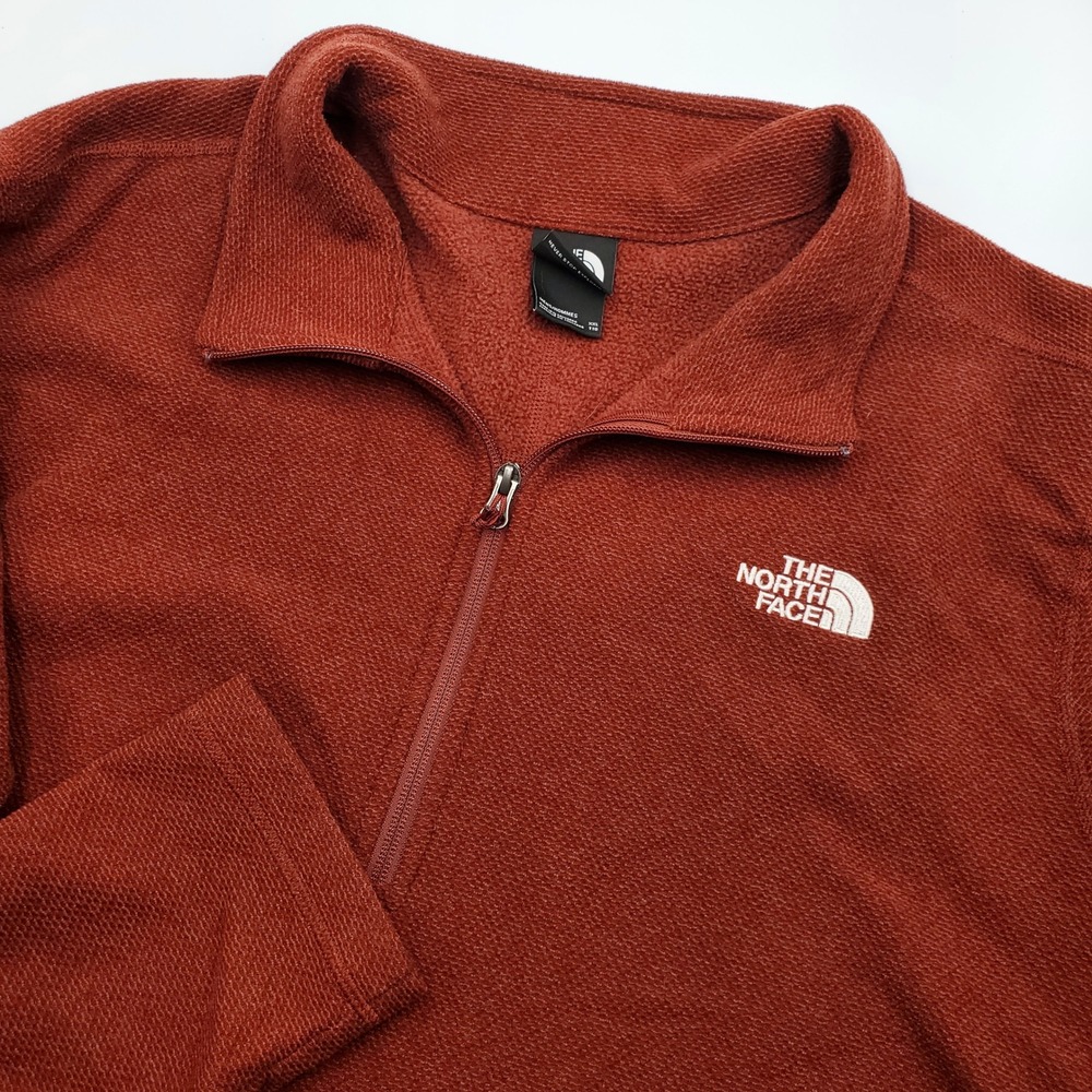 The North Face Mens XXL Brick Red Textured Quarter Zip Fleece Pullover Logo